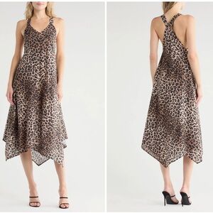 NWT All Saints Leopard Print Asymmetrical Handkerchief Hem Dress
